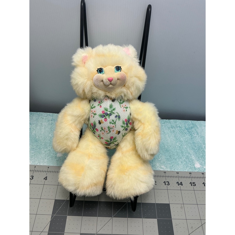 Vintage Fisher Price Berry Kate Yellow Tabby Cat Floral Berry Plush Toy 11 inch
